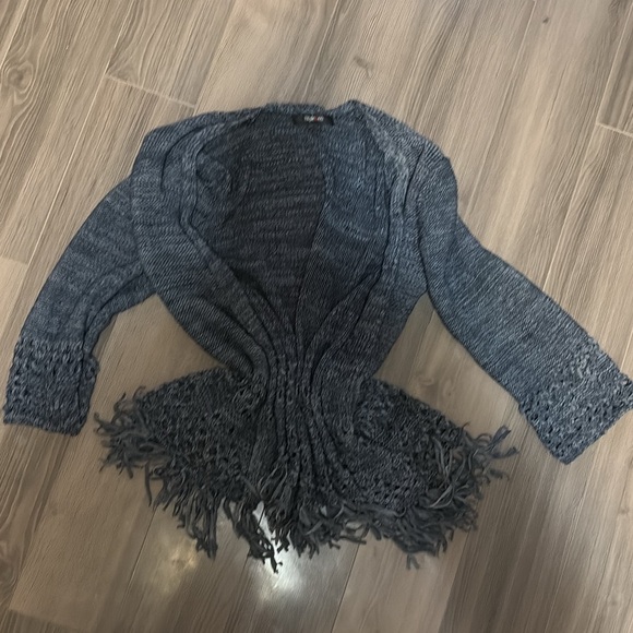 NWOT Style & Co. Blue Open Front Sweater Cardigan Fringe 3/4 Sleeve Sz S - Picture 2 of 6